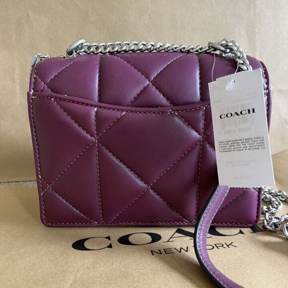 Coach CJ526 Mini Klare Puffy Diamond Quilt Crossbody Deep Berry Handbag Leather - Picture 4 of 8